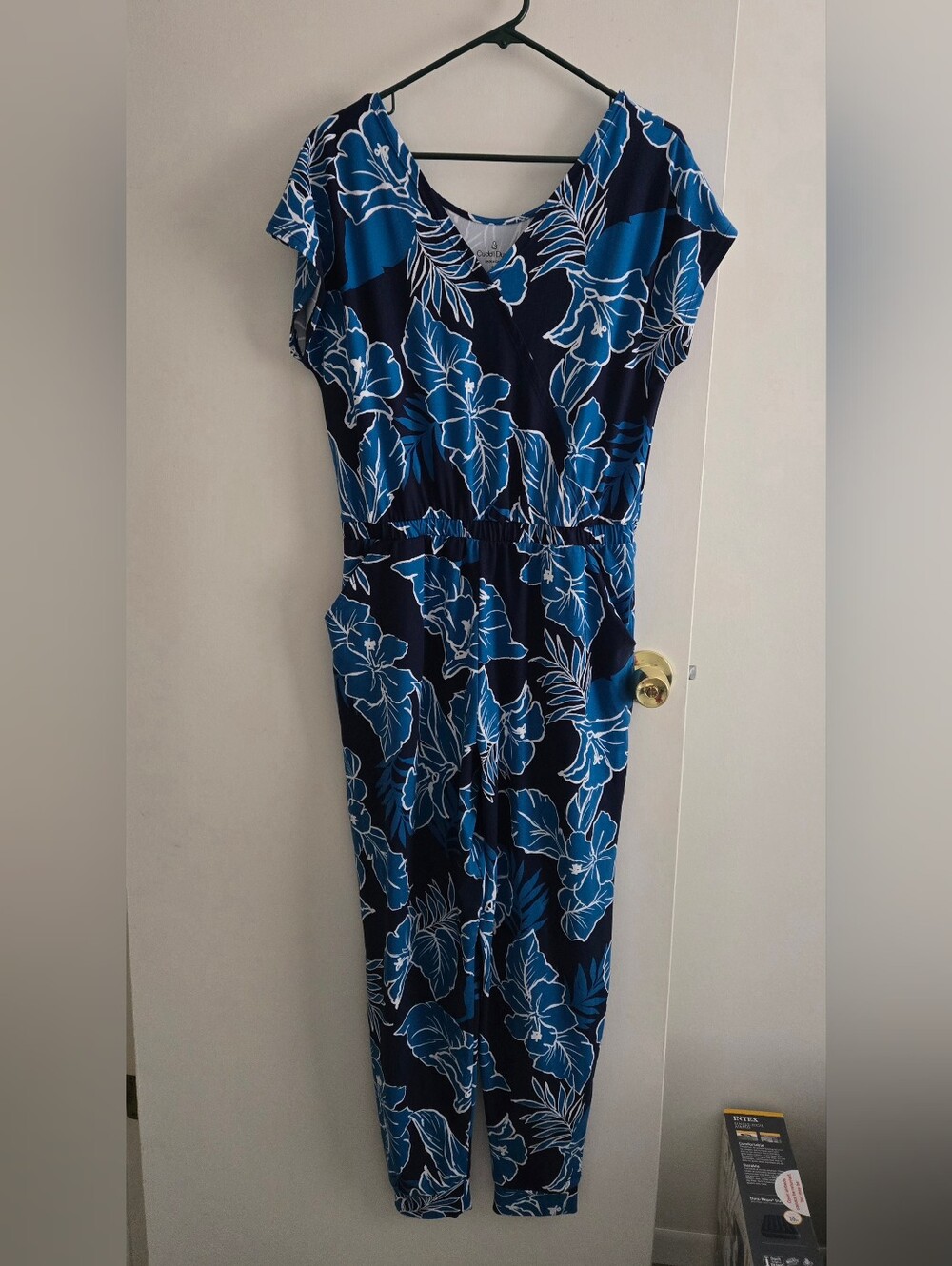 Cuddl Duds Women's Navy Blue Floral Jumpsuit - Comfortable